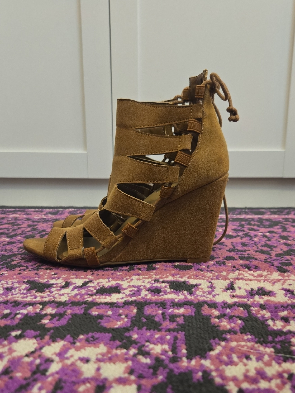 mark. Tan Suede Lace-Up Wedge Sandal